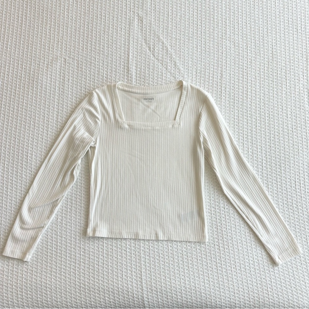Old Navy ivory square neck long sleeve rib knit top